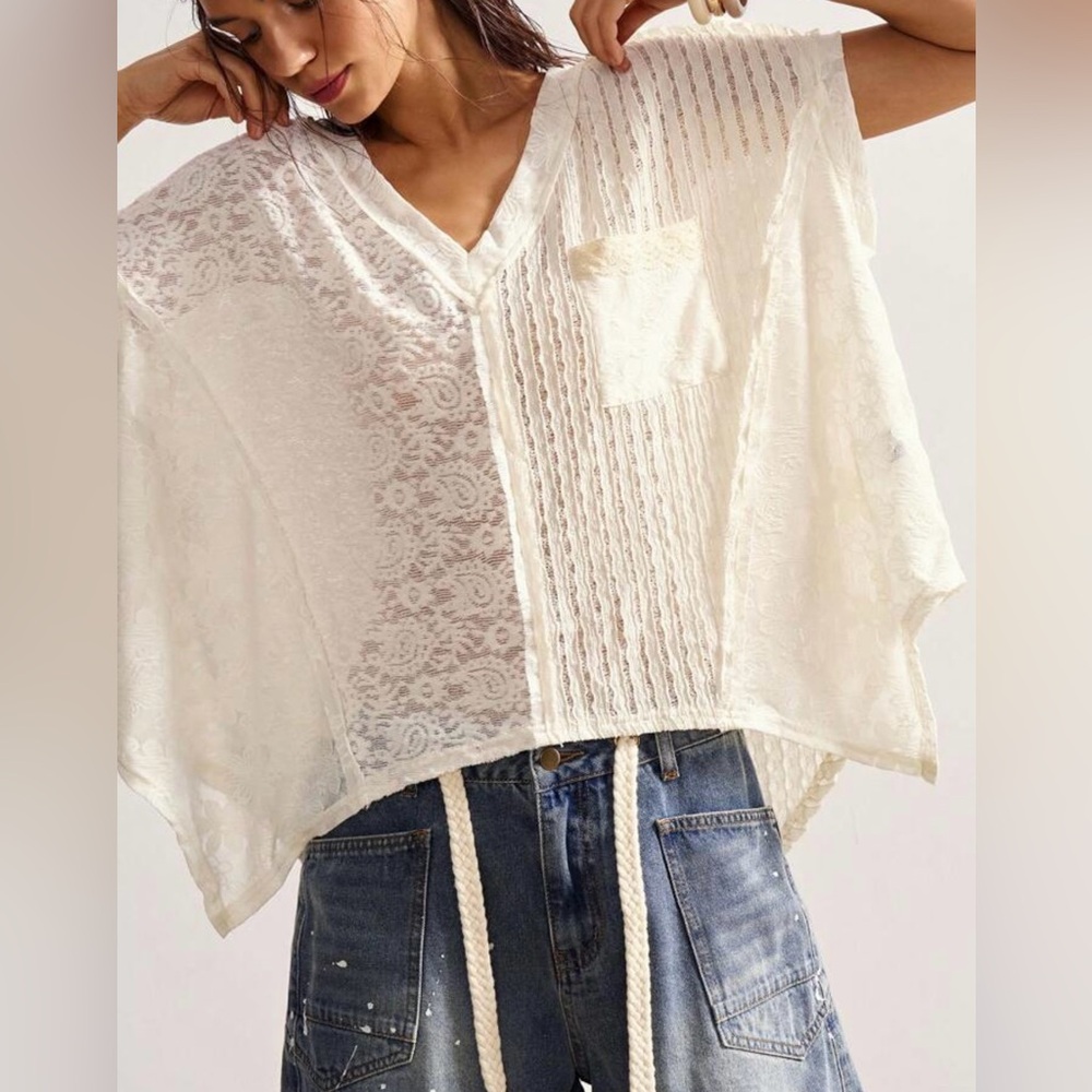 Boutique Lace Patchwork V-Neck Tee - image 6